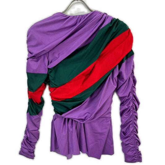 GUCCI グッチ ×BALENCIAGA 【The Hacker Project】677041 ZAH7C パープル ナイロン パール×ラインストーンブローチ ギャザーストレッチブラウス トップス