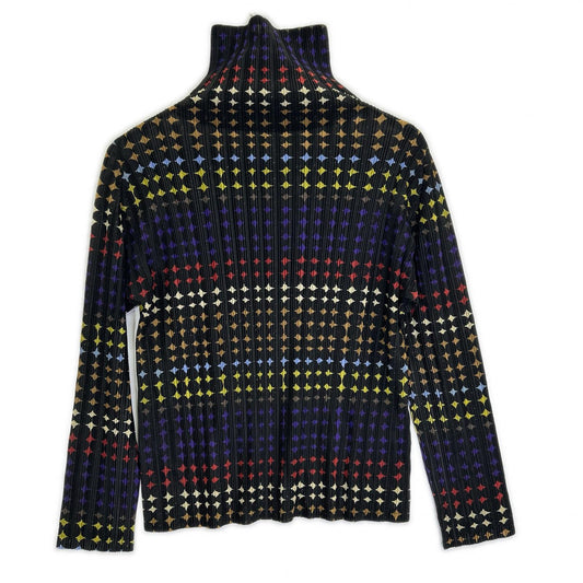 PLEATS PLEASE プリーツプリーズ ブラック×マルチカラー ネオンサイン ハイネックトップス トップス