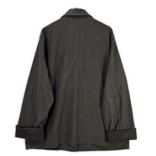 journal standard luxe 25AW Brown Leather-Collar Twill Coverall Jacket