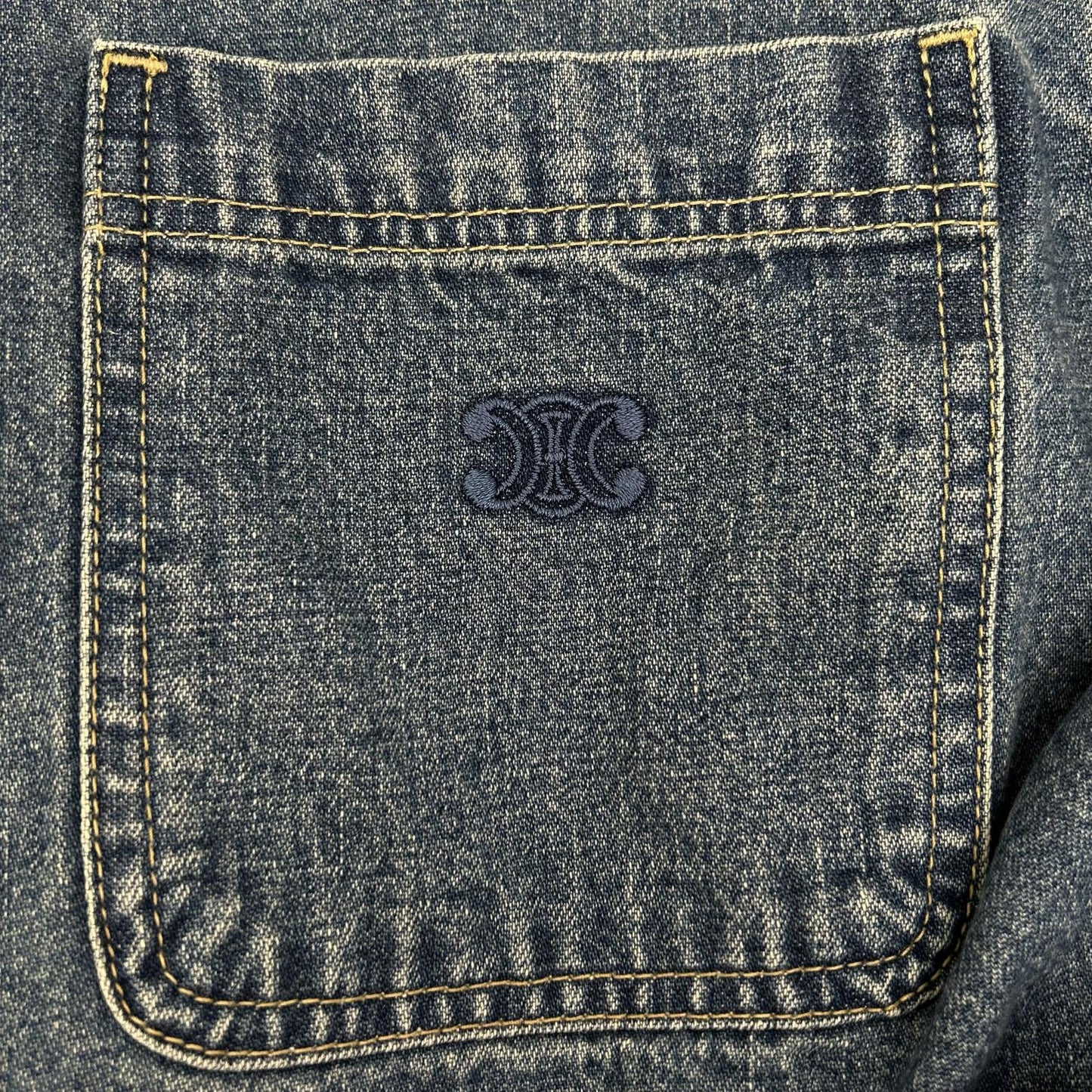 CELINE セリーヌ 2T187459N ブルー コットン100 ユニオンオーシャンウォッシュ デニムクロップドシャツ トップス
