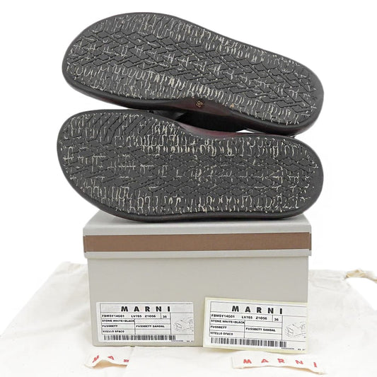 MARNI マルニ レザー クロスストラップ FUSSBETT SANDAL/フスベットサンダル シューズ レディース ブラック×ストーンホワイト 36 シューズ