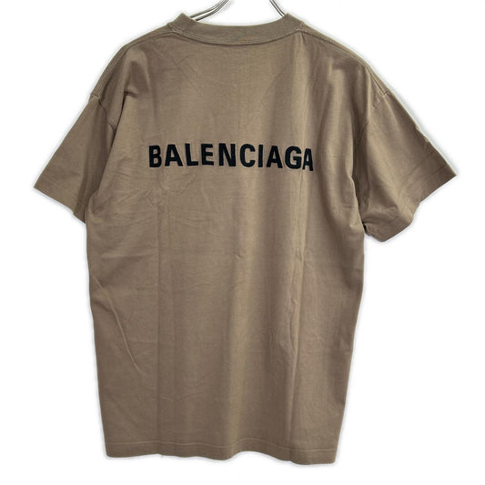 BALENCIAGA バレンシアガ 21年 612965 ブラウン ロゴ刺しゅう クルーネックTシャツ トップス