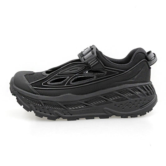 HOKAONEONE ホカオネオネ 美品 STINSON BREEZE カットアウトレザー ボリュームソール ラバートゥローカットスニーカー 黒 23cm 1174450 シューズ