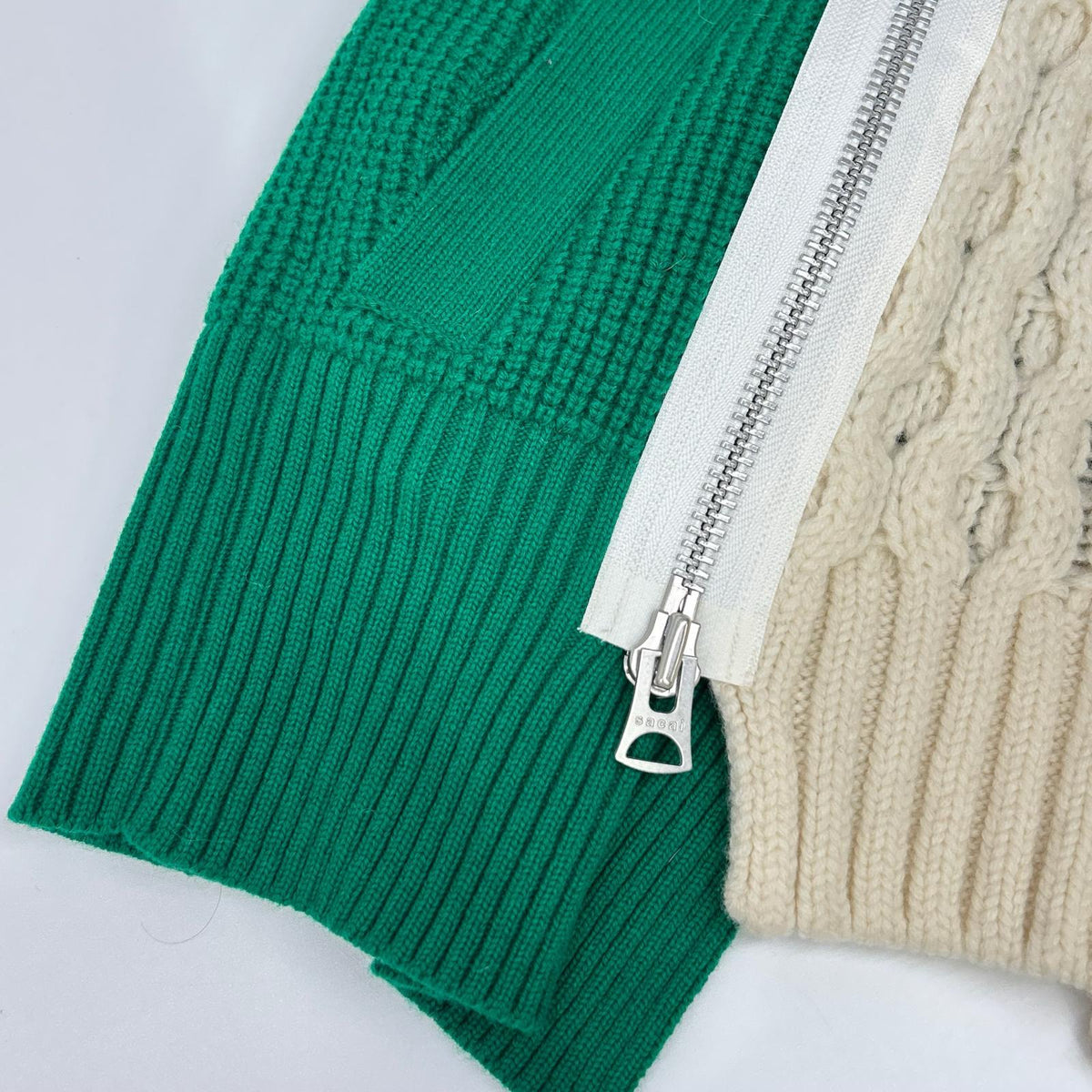 sacai サカイ 21年製 21-02778M アイボリー×グリーン Wool Knit Zip Up Blouson ウールニットZIP UPブルゾン トップス