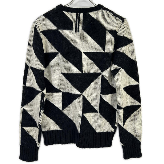 SAINT LAURENT PARIS サンローランパリ 15FW 392581 Y1KJ1 ブラック×ホワイト 幾何学模様 エディ期 クルーネック ニット トップス
