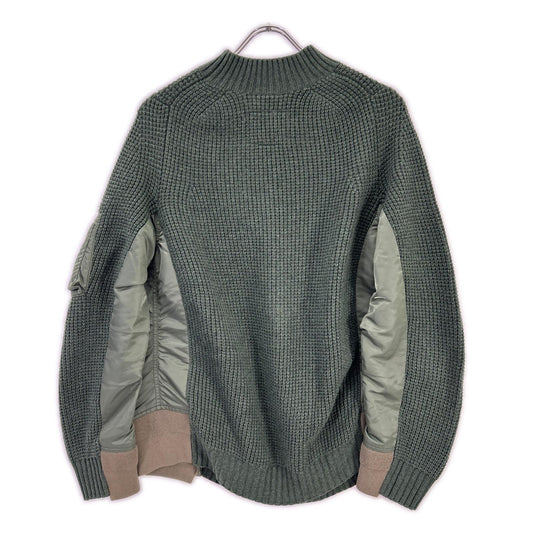 sacai サカイ 18年製 18-01777M カーキ ワッフル×ナイロン ドッキング ニット トップス