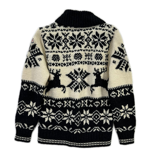 MONCLER モンクレール アイボリー×ブラック ノルディック柄 MAGLIONE TRICOT CARDIGAN カウチンニット トップス