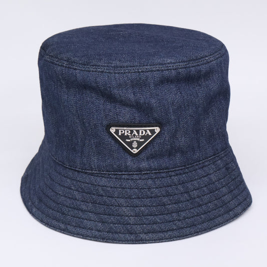 PRADA プラダ 【美品/国内正規】2HC137 AJ6 トライアングルプレート デニム バケットハット 帽子