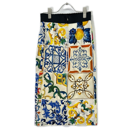 DOLCE&GABBANA ドルチェアンドガッバーナ F4A2GT マルチカラー マヨリカプリント サイドスリットシルクスカート スカート