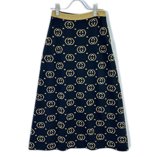 GUCCI グッチ 555179 ブラック GG柄 ゴールドラメ ロングウールスカート スカート
