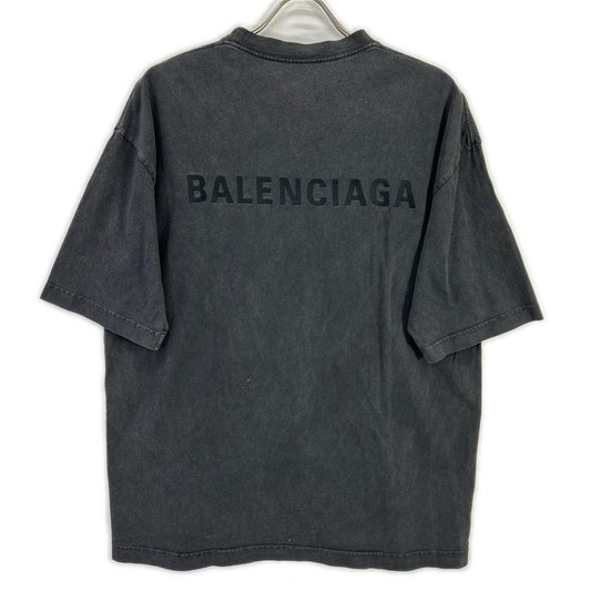 BALENCIAGA バレンシアガ 612966 ダークグレー ガーメントダイ バッグロゴ Tシャツ トップス