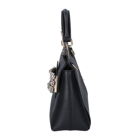 RogerVivier ロジェヴィヴィエ ブラック フラワーストラスバックル カバ エフロレッセンス レザーバッグミニ 2WAYショルダーバッグ ショルダーバッグ