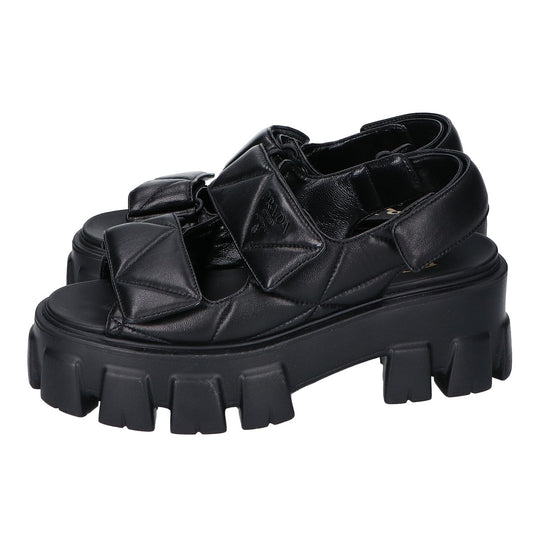 PRADA プラダ 【美品】モノリス トライアングルロゴ キルティング ベルクロストラップ サンダル シューズ