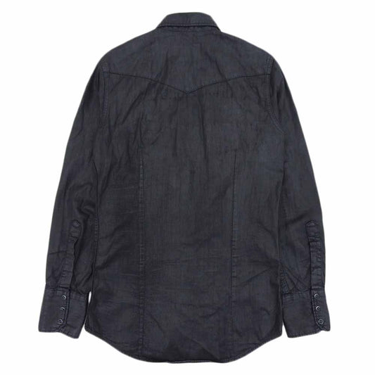DSQUARED2 ディースクエアード コットン コーティングデニム ロングスリーブ ウエスタンシャツ ジャケット メンズ 黒 ブラック 42 トップス