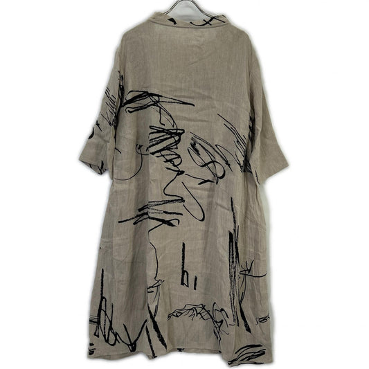 Fume Senso Unico 芽風 13125409 ベージュ リネン ペイント ハーフスリーブワンピース ワンピース