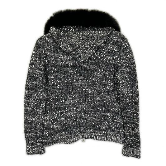 Rene René Gray fox fur wool-nylon zip-up knit hoodie top