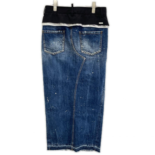 DSQUARED2 ディースクエアード 24年製 S75MA0957 ブルー 素材切り替え ペイント デニムスカート ボトムス