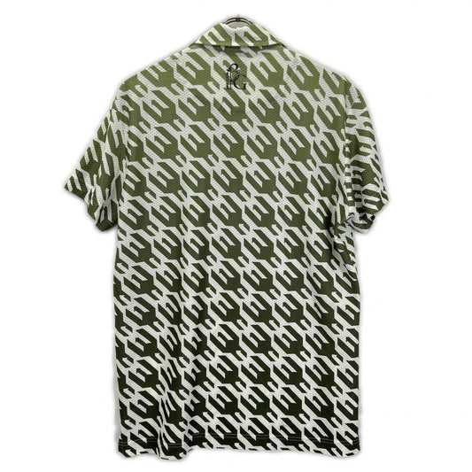 1piu1uguale3 ウノピゥウノウグァーレトレ 【GOLF】【×戸賀敬城】GRT119-PRY089 カーキ HOUNDTOOTH S/S POLO TOGA LIMITED MODEL 総柄メッシュ半袖ポロシャツ トップス