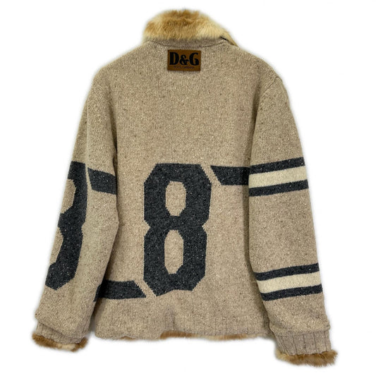 D&G ディーアンドジー ベージュ ウール ラビットファー Gボタン ニット トップス