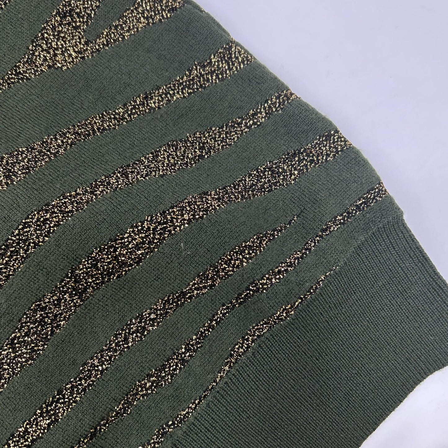 BALMAIN Green × Gold Zebra Shoulder-Button Knit Top