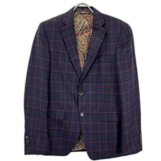 ETRO エトロ 1A984 0125 パープル チェック柄 ペイズリーインナー ジャケット パンツ セットアップ スーツ セットアップ