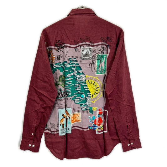 ETRO エトロ 1K8195728 ワインレッド フロリダ 地図 ボタンシャツ トップス