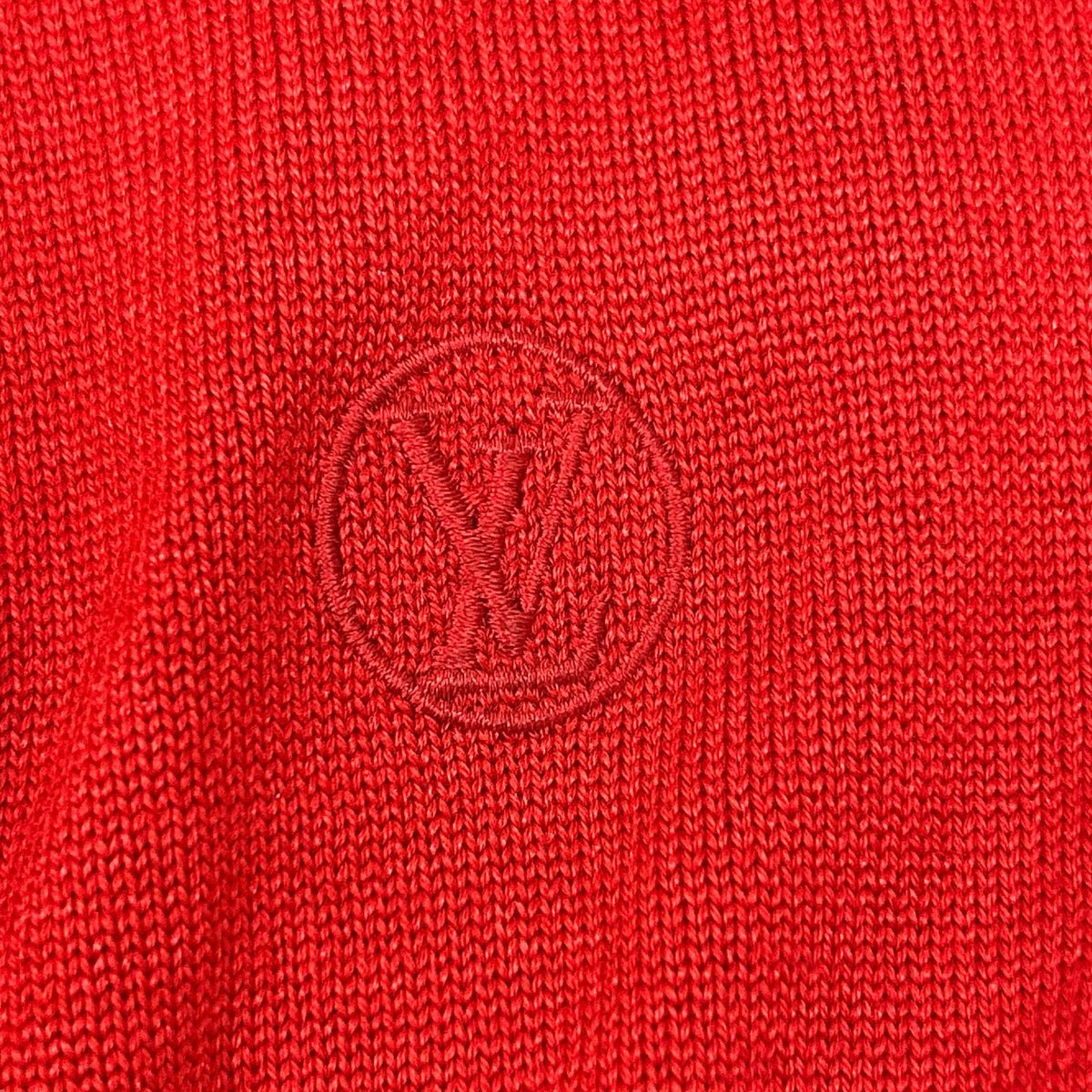 LOUIS VUITTON HAN53WF87 Red Wool × Silk LV Circle Embroidery Lambskin Elbow Patches Drivers' Knit Jacket