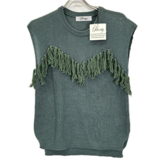 Priority Priority Green fringe-design sleeveless top and skirt matching set Suit set