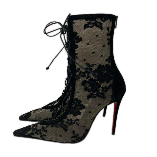 CHRISTIAN LOUBOUTIN クリスチャンルブタン 【新品同様】3250821 KM Lace Booty 100mm フラワーレース レースアップ ヒールブーツ シューズ