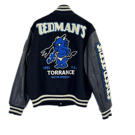 TEDMAN テッドマン Limited to 600 pieces, 239/600 Limited Edition TDJ-11000 Black wool×calfskin Blue Oni varsity jacket