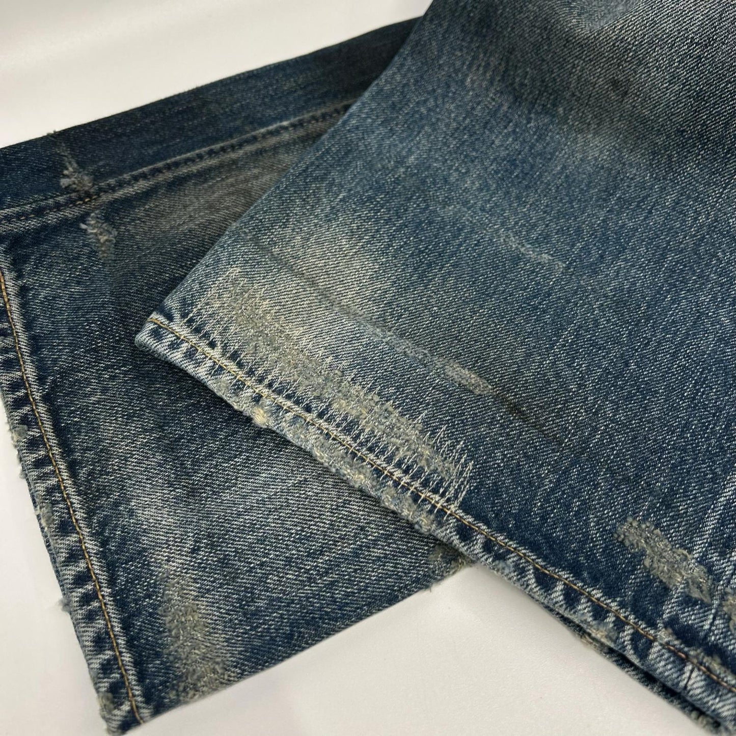 GLADHAND グラッドハンド インディゴ GLADDEN DENIM TYPE-1 ダメージ/リペア USED加工 セルヴィッチストレートデニム ボトムス