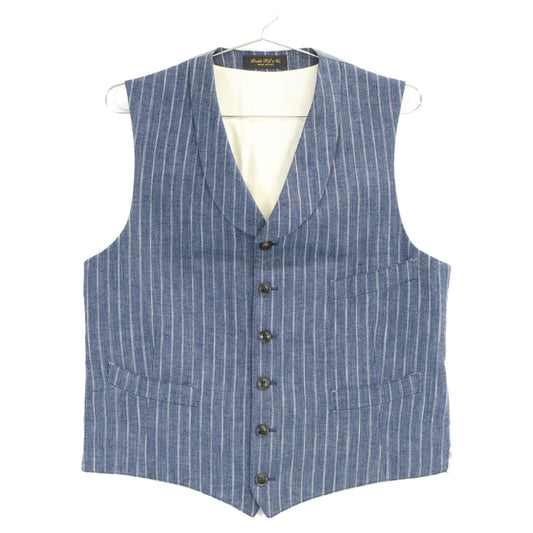 RRL RRL 782959826001 Made in Italy Indigo Cotton × Linen Striped Gilet/Vest Vest