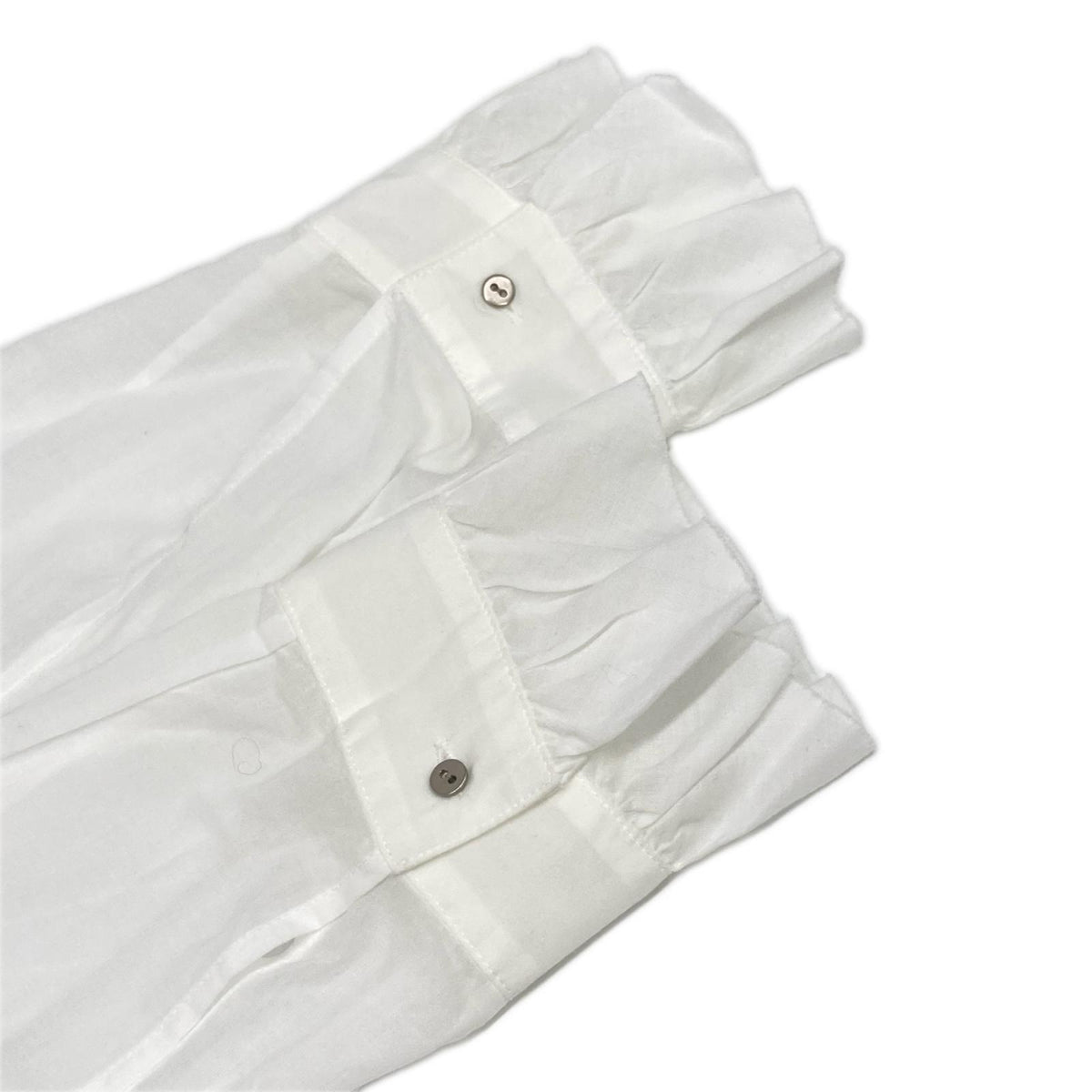 GALERIE VIE Galerie Vie 24 model White Cotton V-Neck Front-Frill Sheer Blouse Top