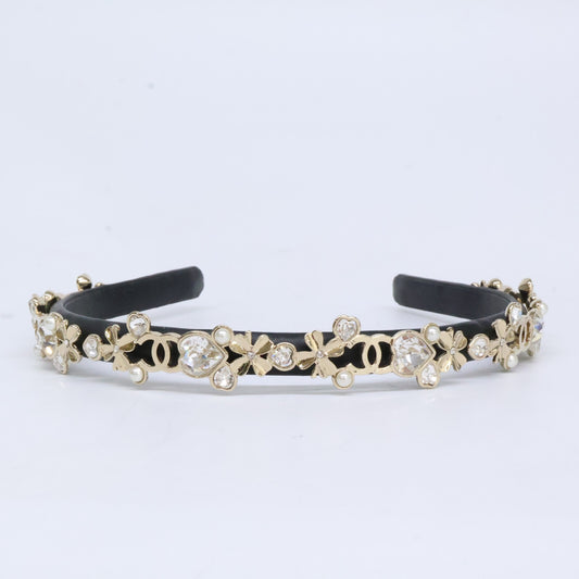 CHANEL CC Mark Pearl & Clover Heart Jewel Headband/Head Accessory Hair Accessory