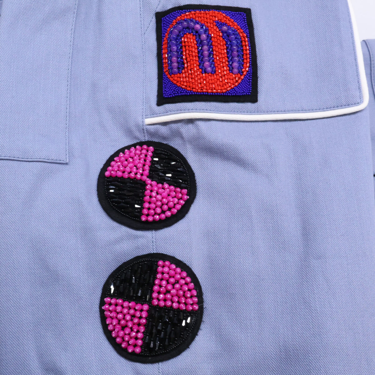 MIUMIU ミュウミュウ 【新品同様/国内正規】MAT45 1Q3A 2018 Resort Patch Coveralls クリスタル/ビーズ/刺繍 ワッペン オールインワン オーバーオール オールインワン