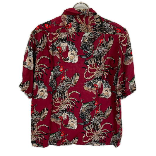 NIPOALOHA ニポアロハ N25-RSH01 レッド 伊藤若冲 GAME COCK/軍鶏 ショートスリーブシャツ トップス