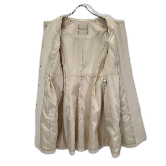 Apuweiser-riche Apuweiser-riche 25423350 Beige Wool×Angora Bejeweled Crystal Collarless Flared Coat Coat