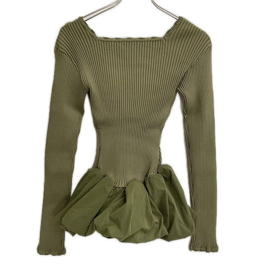 Ameri アメリ 26年製 カーキ BALLOON HEM DOCKING KNIT TOP トップス