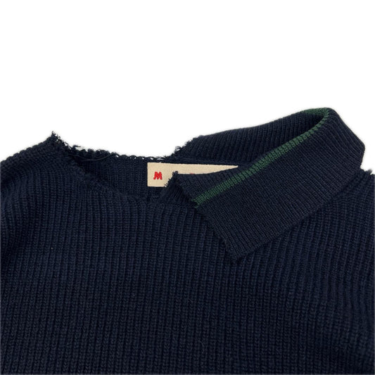 MARNI マルニ GCMG0246Q2 22AW ネイビー ウール ロゴポケット カットオフデザインプルオーバーニット トップス