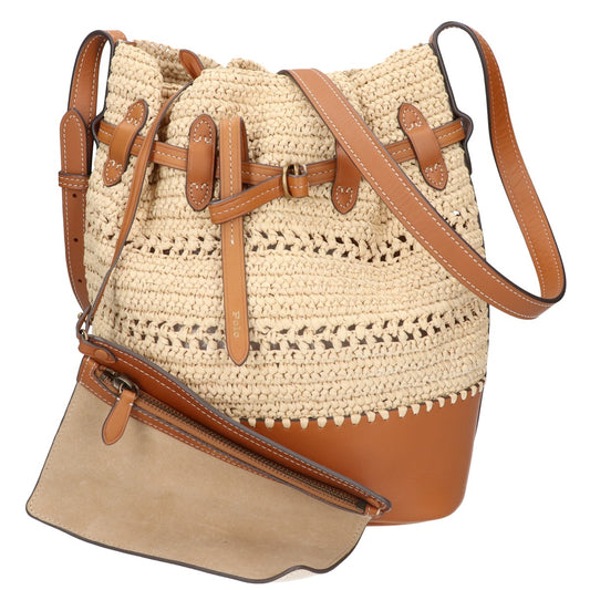 POLObyRalphLauren ポロラルフローレン 【美品】ラフィアxレザー バケットバッグ/ ショルダーバッグ