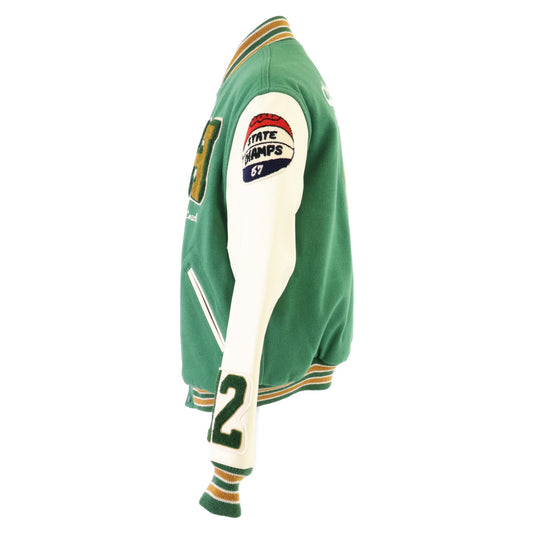 JOE MCCOY ジョーマッコイ 【美品】MJ23121 WOOL VARSITY JACKET/SHAMROCKS タンニン鞣しホースハイド/オイルカットウール バーシティジャケット ジャケット
