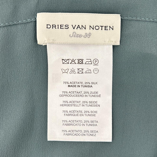 DRIES VAN NOTEN ドリスヴァンノッテン グリーン シルク混 センタープレス ドローストリング ワイドストレートパンツ ボトムス