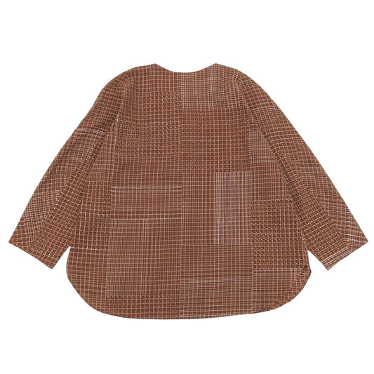 Babaghuri ババグーリ 美品 コットン100 チェック クルーネック シャツ トップス レディース ブラウン S J0553FB381 25年製 トップス