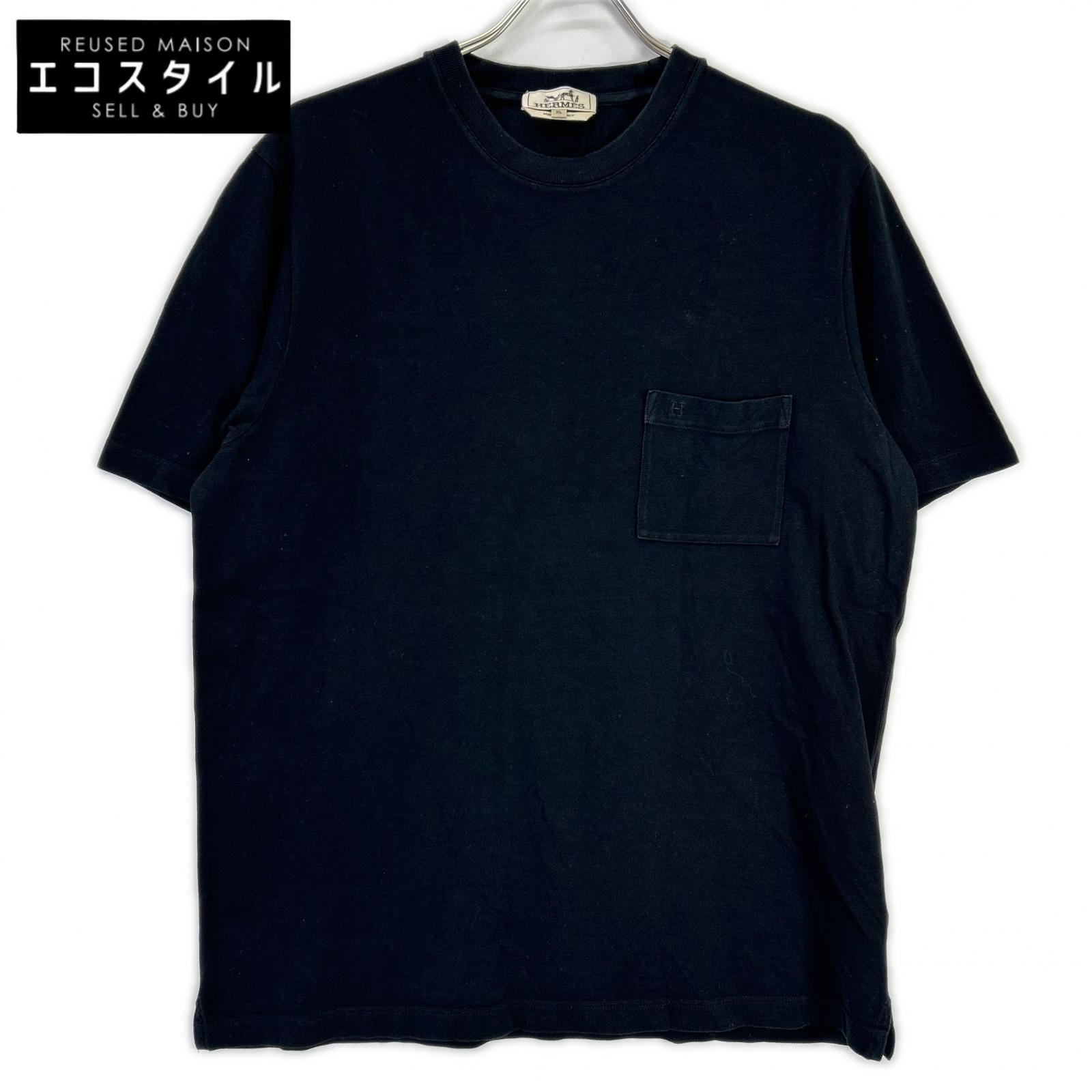 HERMES エルメス ブラック コットン H刺繍 半袖Tシャツ トップス