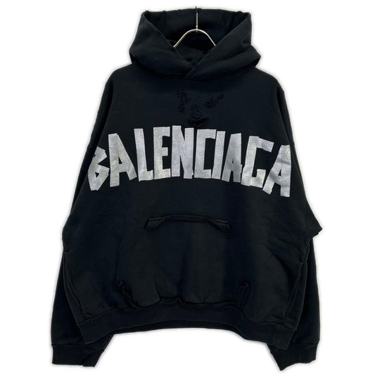 BALENCIAGA バレンシアガ 24年製 744441 ブラック Tape Type Ripped Pocket Hoodie トップス