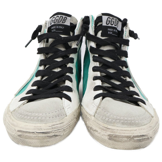 GOLDEN GOOSE ゴールデングース Slide ラミネートレザー/アッパー シルバーグリッター/ハラコ ハイカットスニーカー シューズ
