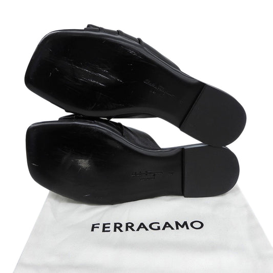 Salvatore Ferragamo サルヴァトーレフェラガモ ヴァラ リボントゥ フラット スライド サンダル レディース ブラック 4 シューズ