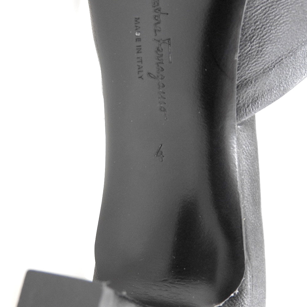 Salvatore Ferragamo サルヴァトーレフェラガモ 美品 レザー ヴァラ ボウ ヒール スライドサンダル シューズ レディース 黒 ブラック 4 シューズ