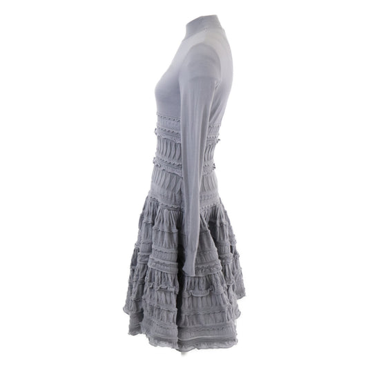 ALAIA AA9R2153CM626 Crinoline Flared Fine Knit Mini Skater High Neck Dress