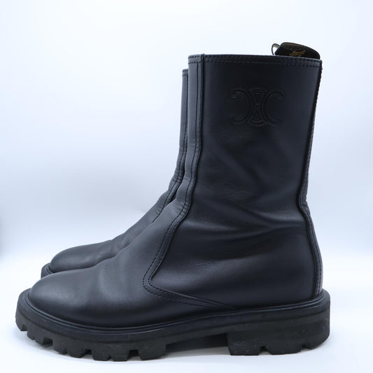 CELINE Triomphe Leather Side Zip Boots Shoes